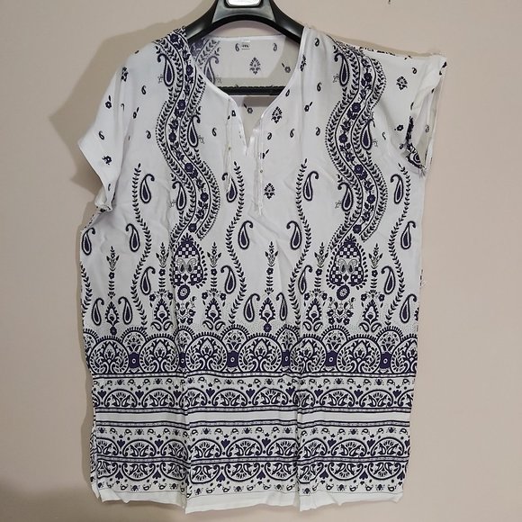 tunic shirt loose soft airy summer beach v-neck - Picture 3 of 10